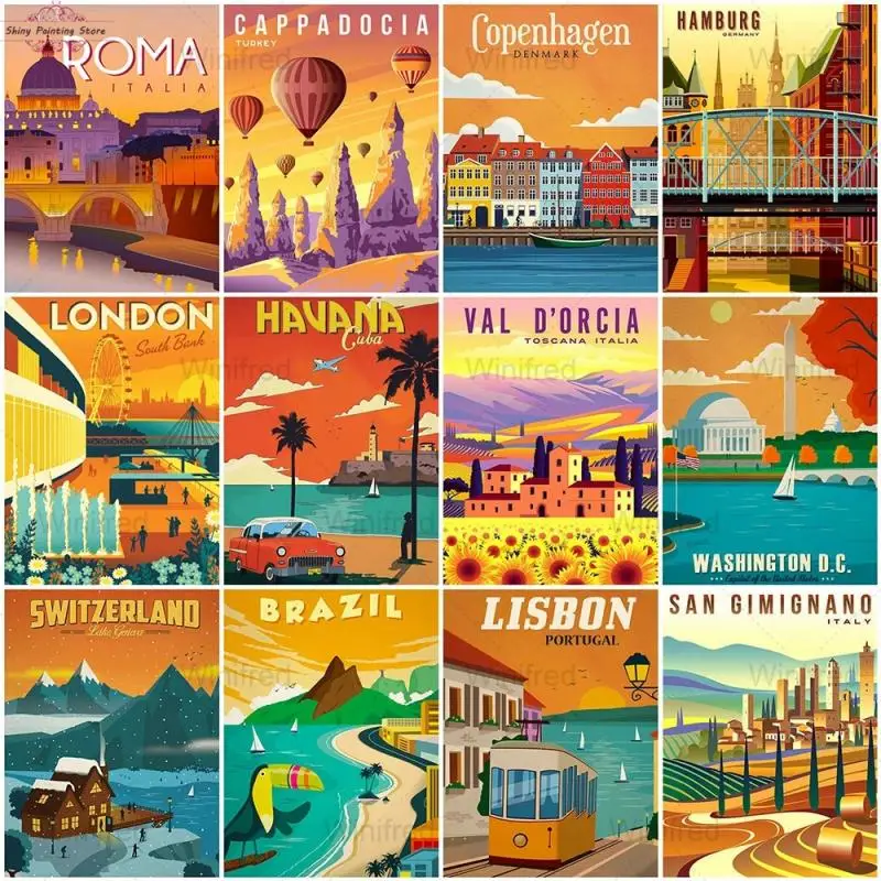 

Full Square Round Drill Diamond Embroidery City Scenery 5D DIY Diamond Painting Golden Travel Landscape Picture Cross Stitch Kit