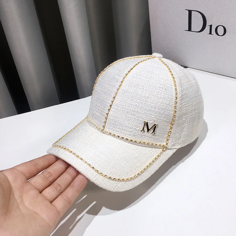 

2021 Spring New Women Rhinestone Letter M Baseball Caps Adjustable Hip Hop Fashion Shiny Hats Outdoor Travel All-match Caps
