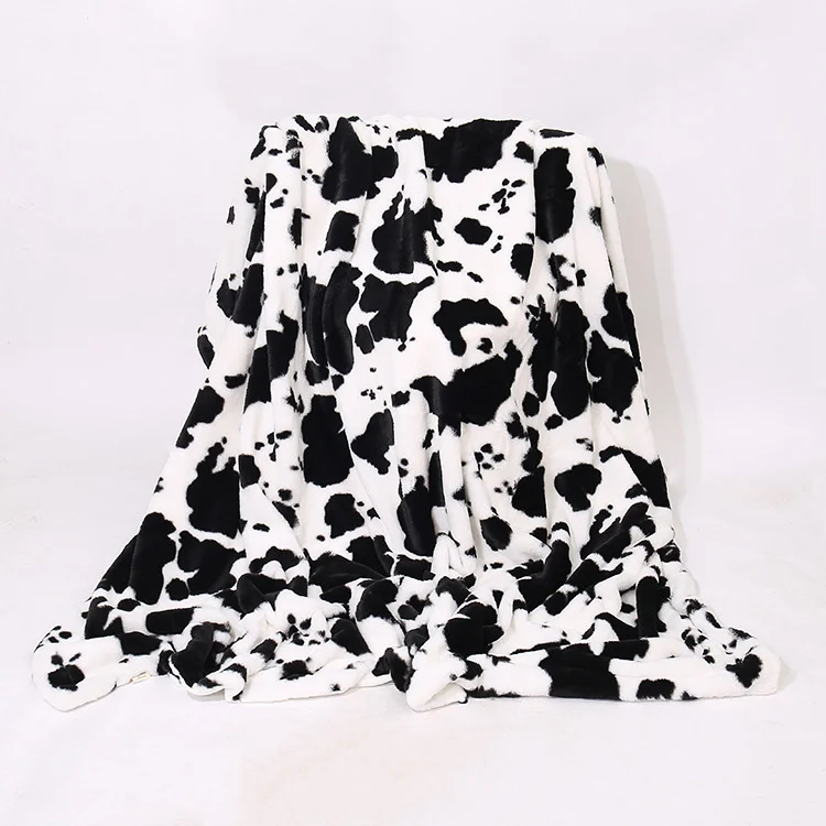 Manta blanca y negra con patr&oacute;n de vaca, manta c&aacute;lida de invierno, manta pesada de franela esponjosa para cama y sof&aacute;-3