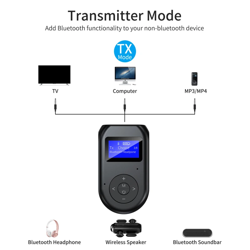 

LCD Display Bluetooth Adapter 2 In 1 Transmitter Receiver Headphone Wireless Stereo Speakers Adapter With 3.5MM AUX