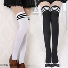 Соблазнительные черно-белые полосатые чулки женские выше колена чулки до бедра + подвязки для нижнего белья женские колготки
