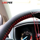 Чехол на руль автомобиля LEEPEE, искусственная кожа, с иглами и ниткой, украшение для автомобиля, аксессуары для интерьера