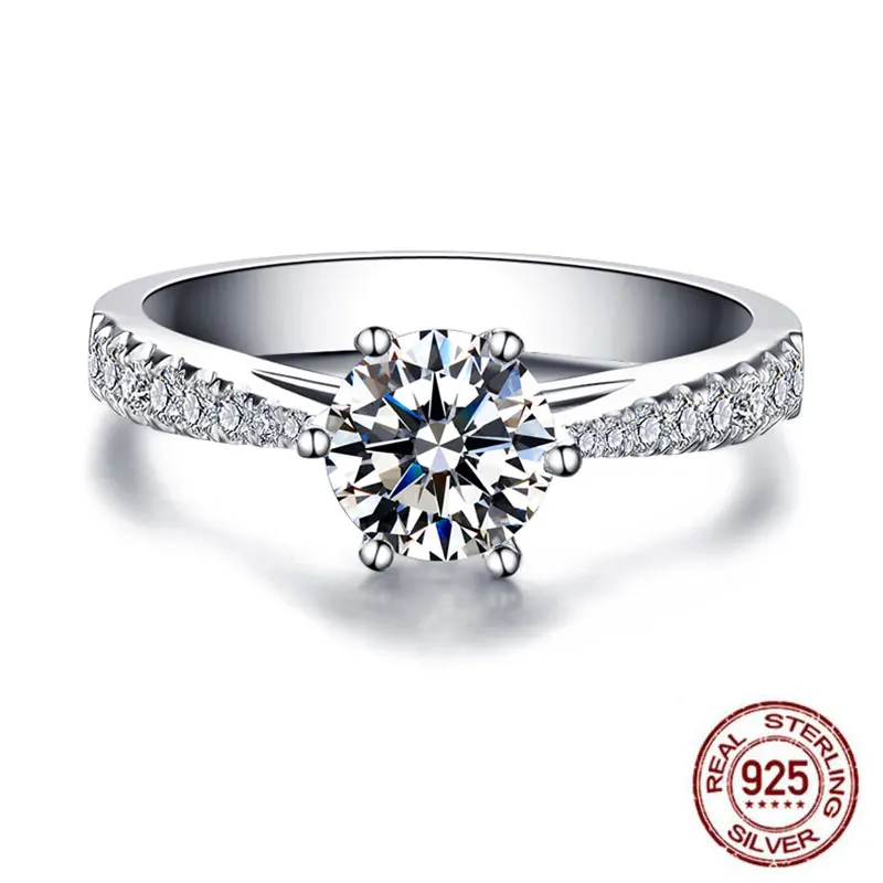 1.2ct 7,25 мм 925 пробы Серебряное кольцо для женщин серебряное круглое кольцо с муассанитом Романтические кольца для помолвки хорошее ювелирное изделие женские подарки