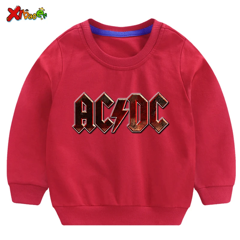 Детские толстовки ACDC мальчиков; модный свитер; белый Хлопковый пуловер для девочек; Новинка; пуловер; футболка; Осенняя толстовка с длинными рукавами для малышей - Цвет: sweatshirt red