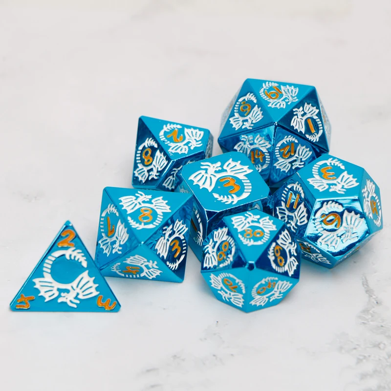 

Metal Dnd Dice Set Dungeon And Dragon D And D RPG MTG Polyhedral D&D 20 Sided Role Playing Blue 7PCS D20 D12 D10 D8 D6 D4