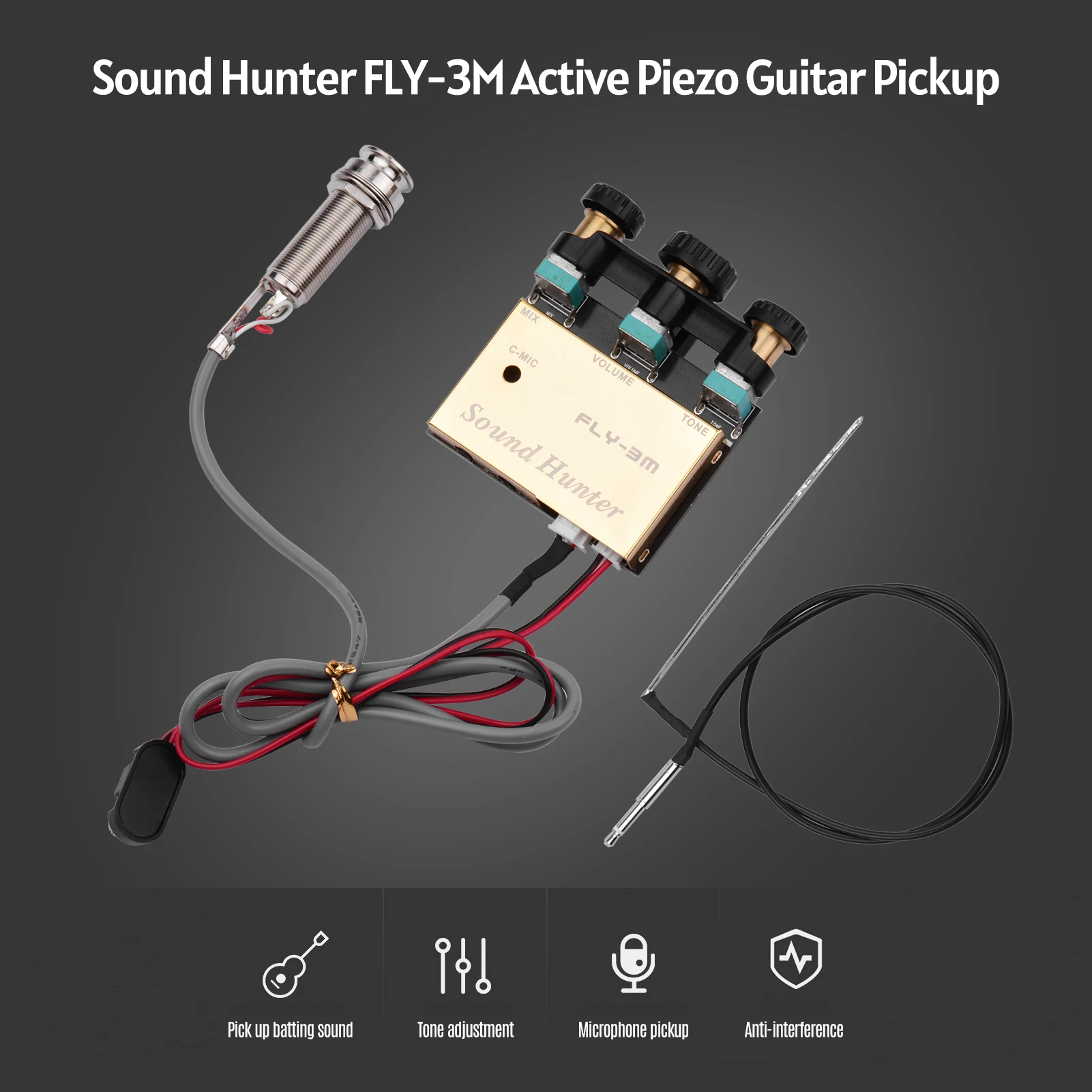 

Sound Hunter Guitar Pickup Acoustic Guitar Onboard Active Piezo Pick Up EQ Equalizer Dual Source Preamp System Guitar Accessorie