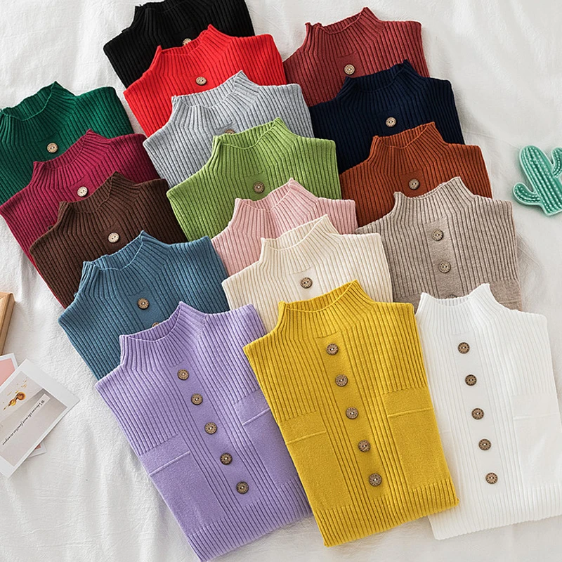 

Новые женские свитера с ложным воротником, однобортные однотонные женские свитера на осень и зиму, модные облегающие Женские свитера