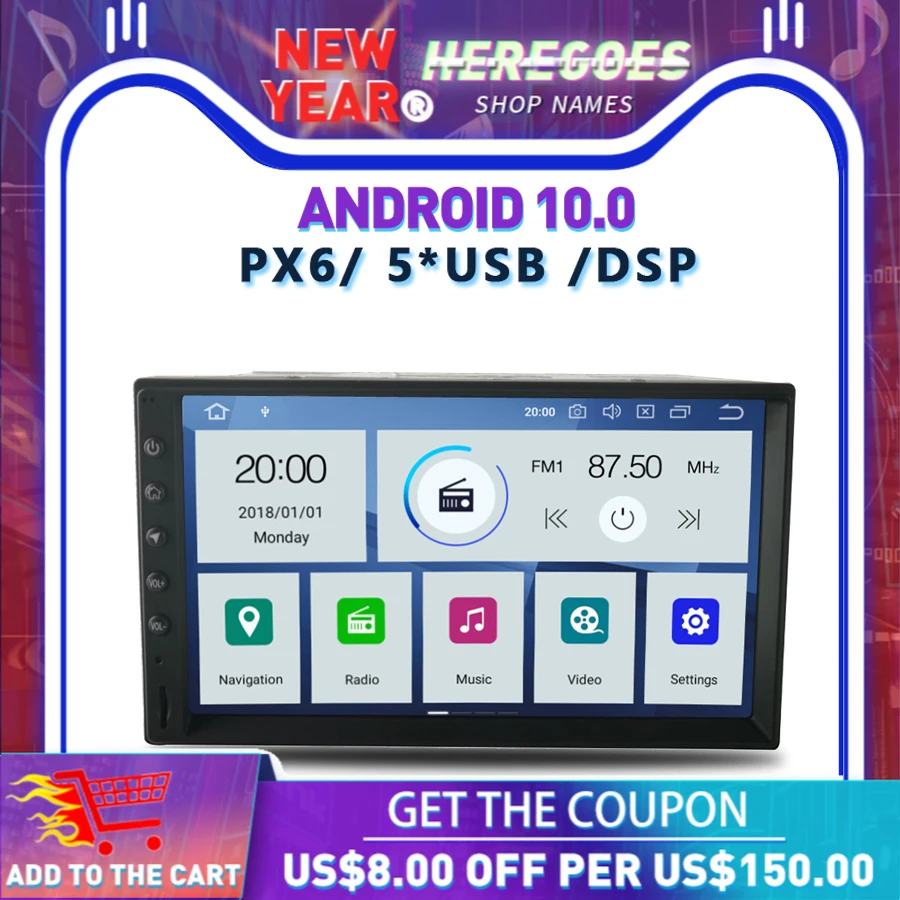 DSP PX6 IPS Android 10 0 4 Гб ОЗУ + 64 ГБ 6 ядер Автомобильный мультимедийный плеер 2 Din для