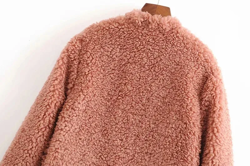 

Women 2021 Fashion Thick Warm Faux Fur Teddy Coat Vintage Long Sleeve Pockets Female Outerwear Chic Overcoat C353