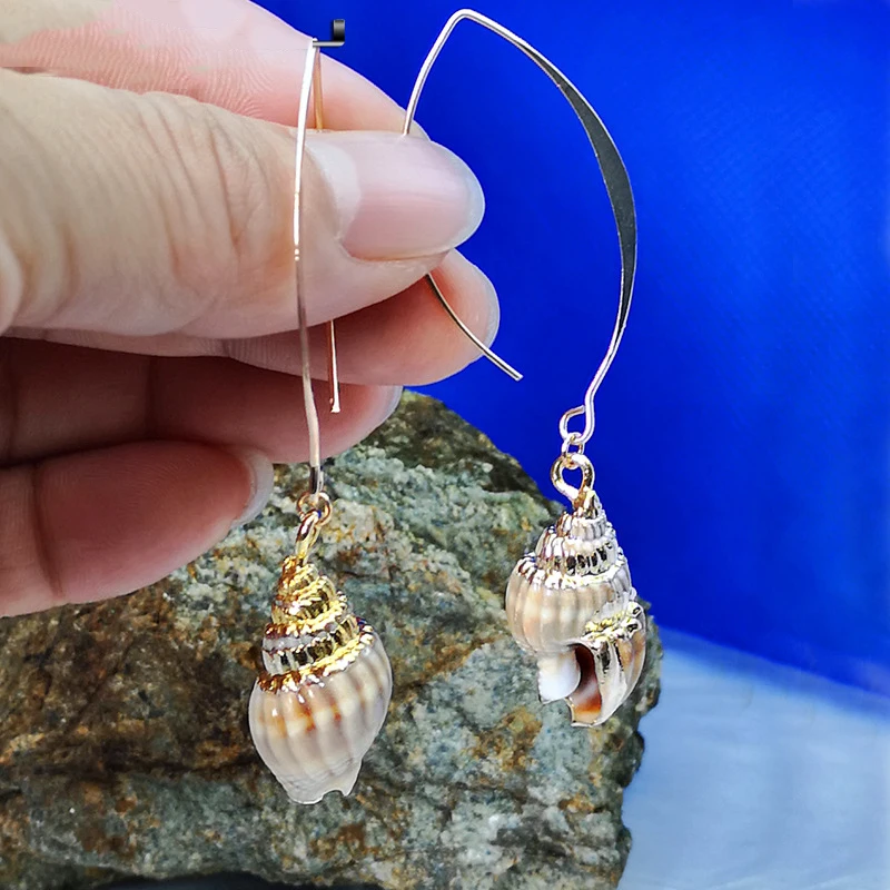

Boho Female Sea Conch Drop Earrings Charm Gold Color Bride Wedding Earring Dainty Long Dangle Earrings For Women