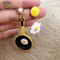 f j4z new hyperbole coated pan poached egg dangle earrings funny enamel anti allergy earrings wholesale gifts dropship