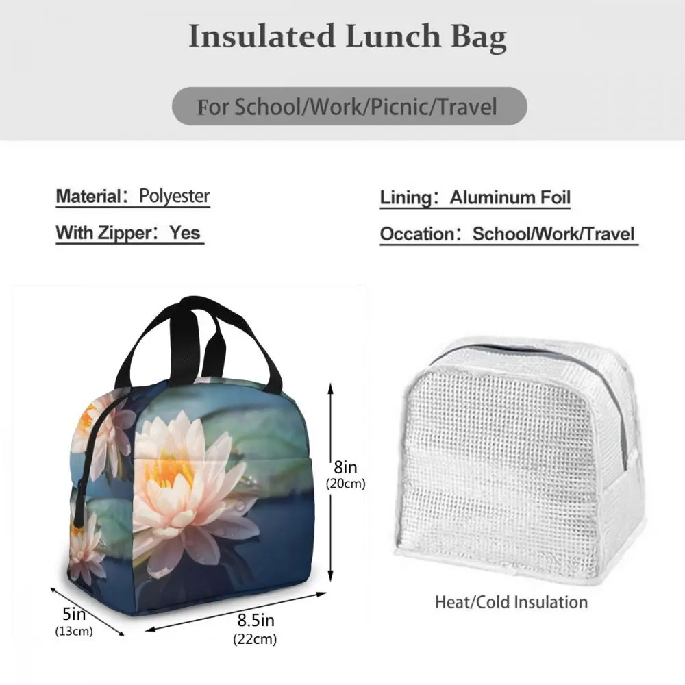 

Lotus Flower In Pond Cooler Bag Portable Zipper Thermal Lunch Bag Convenient Lunch Box Tote Food Bag