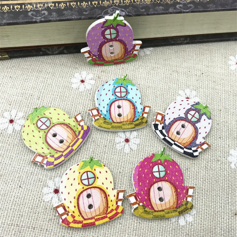 100 шт. деревянные пуговицы в форме клубники 28 мм|Пуговицы| |