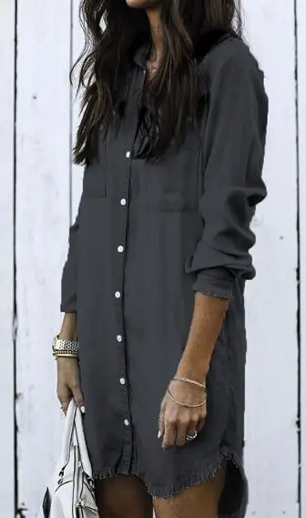 

2021 new European and American fashion fringed denim shirt women