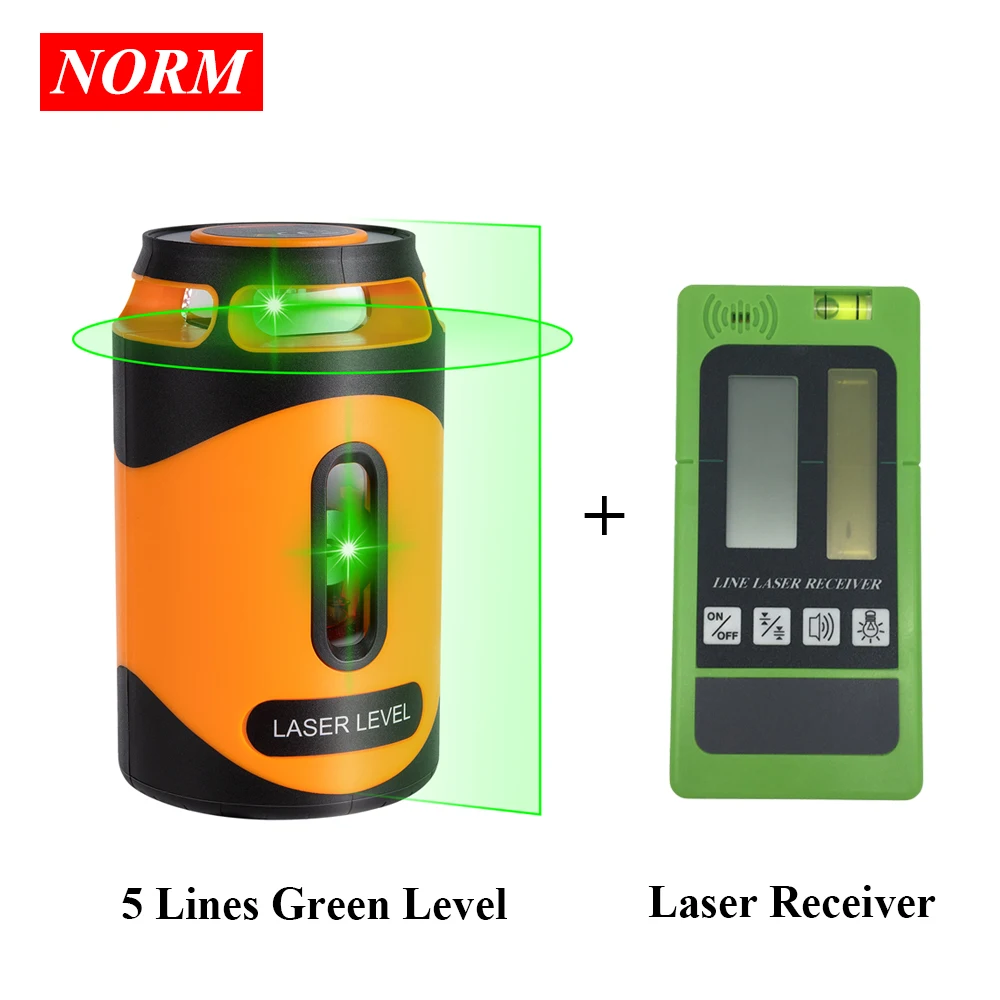 Нивелир лазерный Norm 5/2 линий зеленый лазер с приемником самовыравнивающийся
