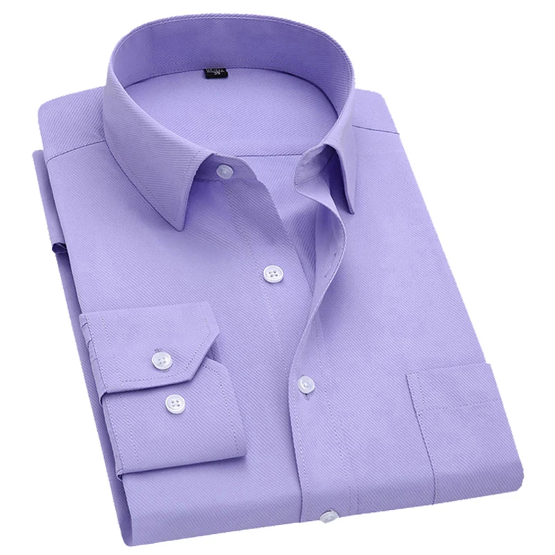 Однотонные фиолетовые Мужские рубашки размера плюс, 6XL, 5XL, 4XL, 3XL, мужские рубашки высокого качества с длинным рукавом классического дизайна, деловые мужские рубашки для работы
