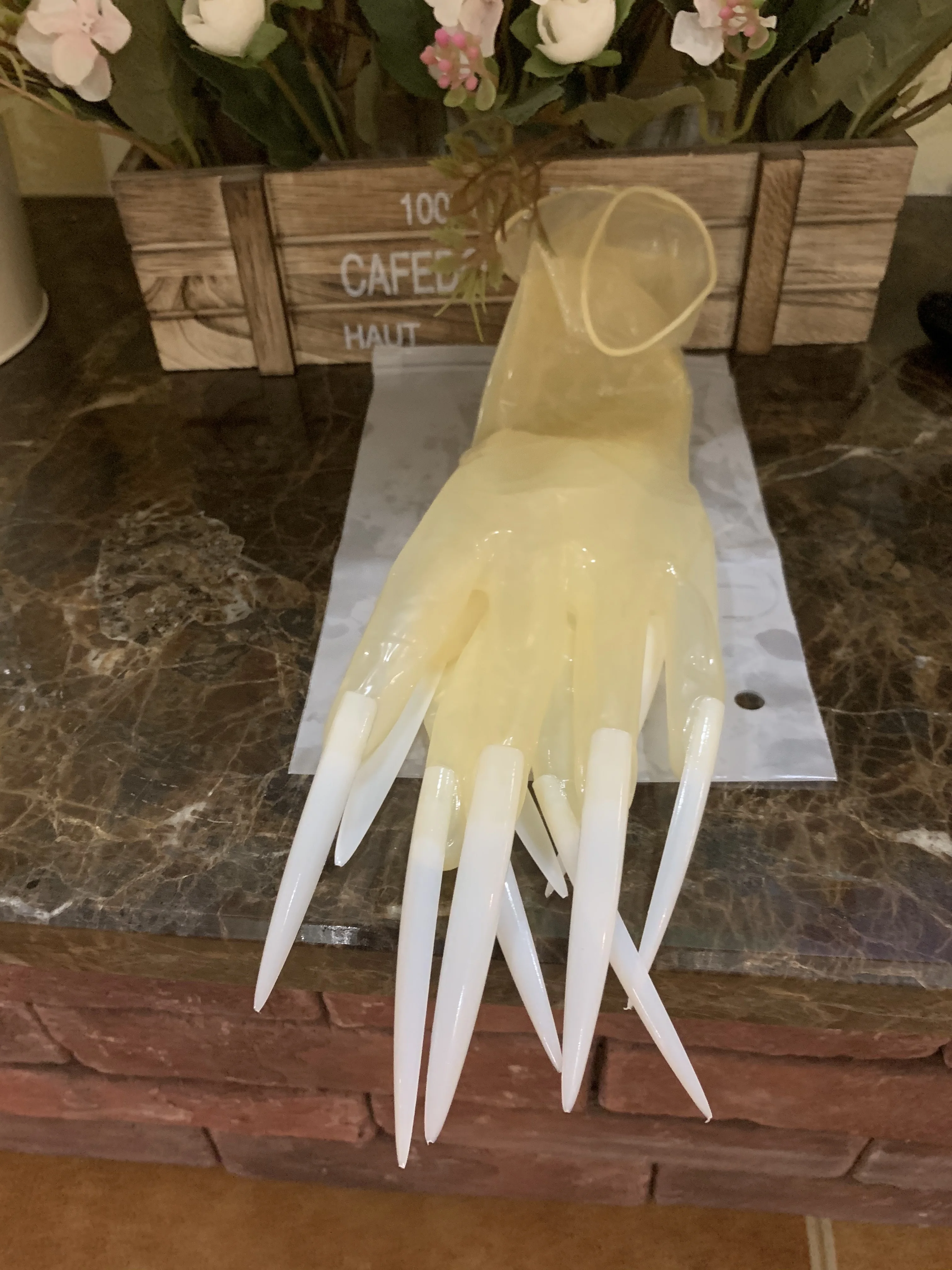 Crossdress Drag Queen Oil Shiny Transparent Super Thin Latex Cosplay Super Long Sharp Nails Fetish Sheer Cosplay Kigurumi Gloves