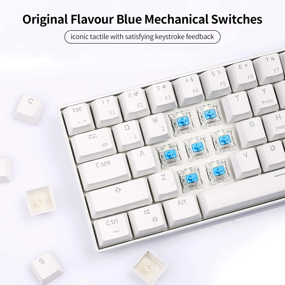 rk61 bt dual mode keyboard blue backlight 61 key mini mechanical keyboard for gamer phonetablet white with gateron red switches free global shipping