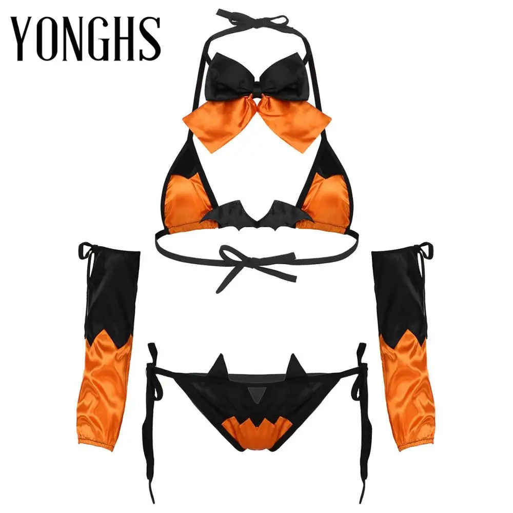 Женский набор белья бикини Devil костюмы для косплея на Хэллоуин бюстгальтер с