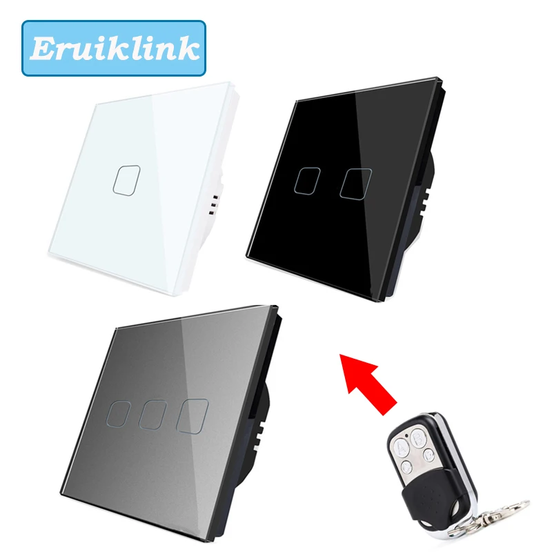 Eruiklink ЕС/Великобритания стандарт 1/2/3 Gang RF433 Контролируемая стеклянная панель