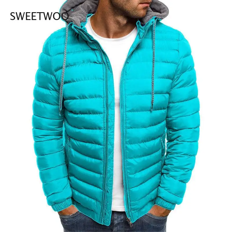 Winter Cotton Men's Down Jacket Hooded Long Sleeve Cardigan Zipper Pockets Solid Thick Fashion Casual Down Jacket