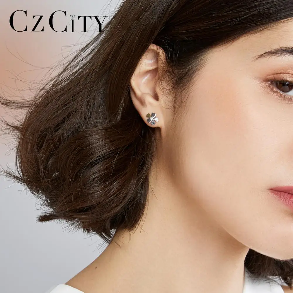 CZCITY кисточки твердая 925 стерлингового серебра серьги гвоздики в форме снежинок
