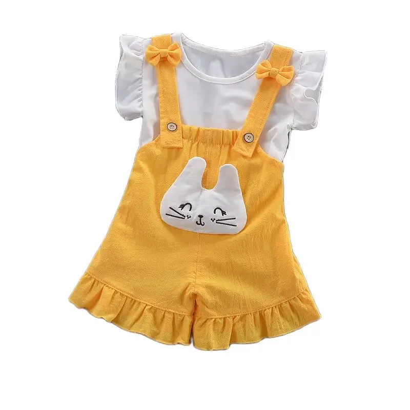 Комплект одежды для маленьких девочек летняя хлопковая футболка новорожденных +