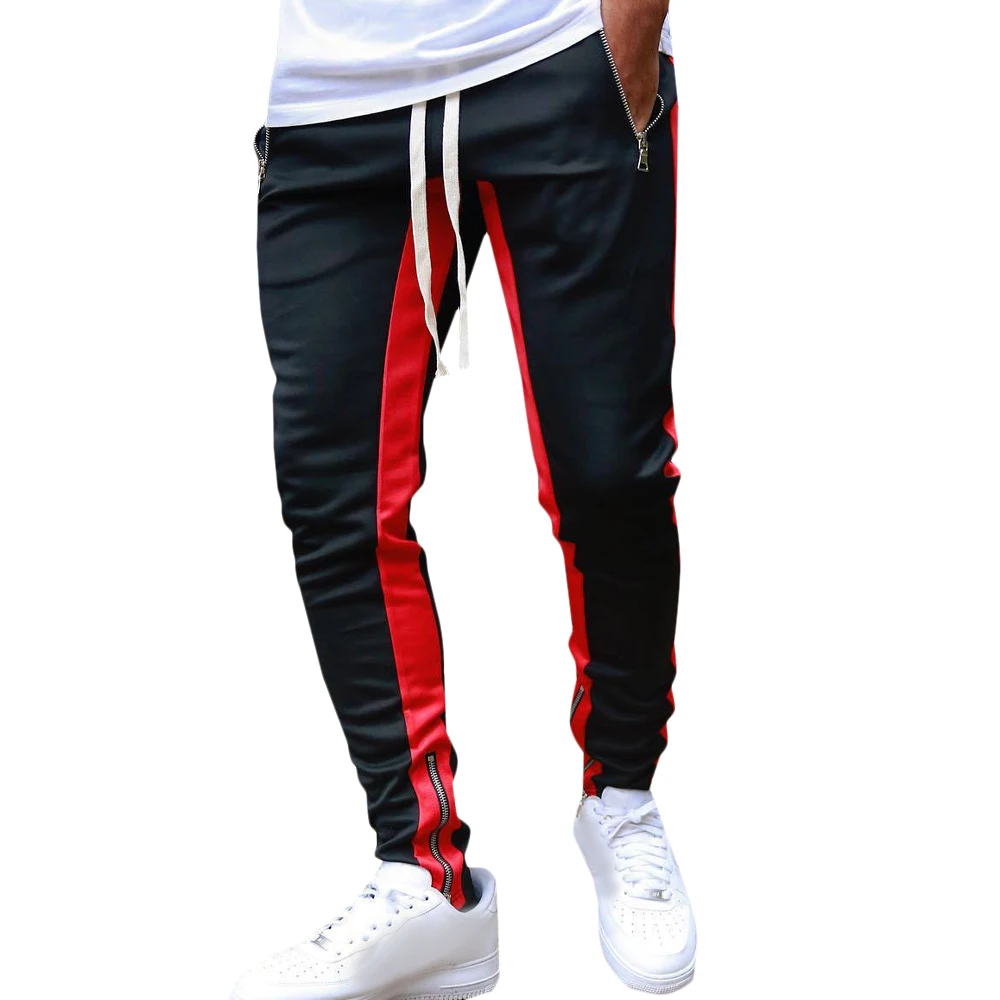 

Men Pants Color Patchwork Zipper Men's Clothing Casual Pants Sports Jogging Trousers Streetwear Drawstring Male Skinny Pants