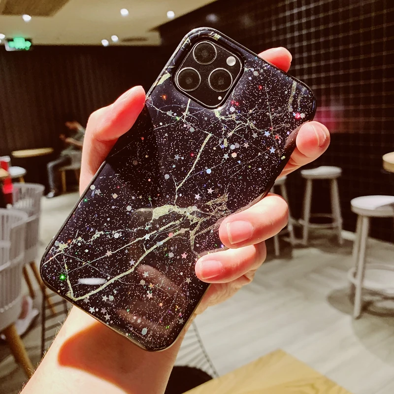 Блестящий Мягкий силиконовый чехол из ТПУ с блестящими стразами и мраморными