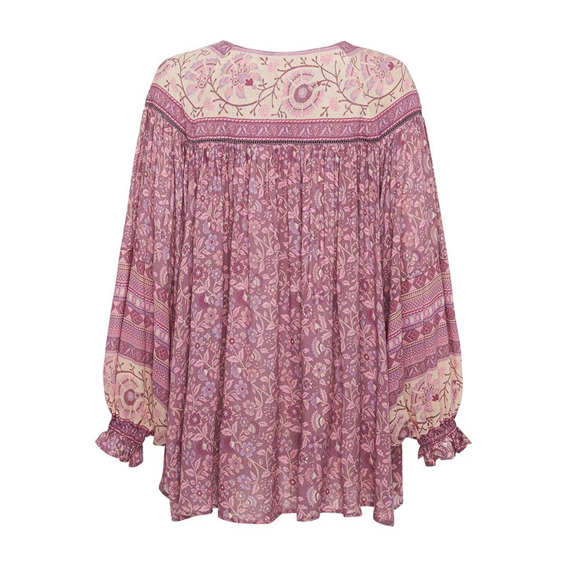 Everkaki Boho блузки с цветочным принтом, Рубашки, Топы, женские, с кисточками, с завязками на шее, с длинными рукавами, винтажные топы, блузки, женские,, Осень-зима