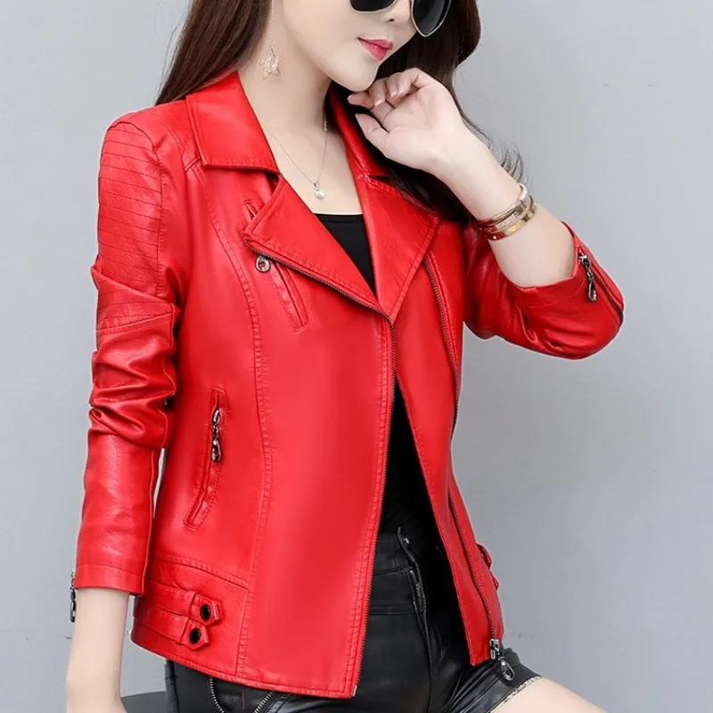 

Women Short Slim Fit Pu Leather Jacket Zipper Moto Biker Casual Faux Leather Outwear Coat Autumn Office Ladies Jackets Plus Size