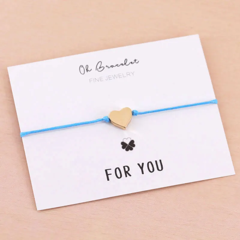 Новые браслеты с сердечками и золотыми регулируемый веревочный браслет желаний