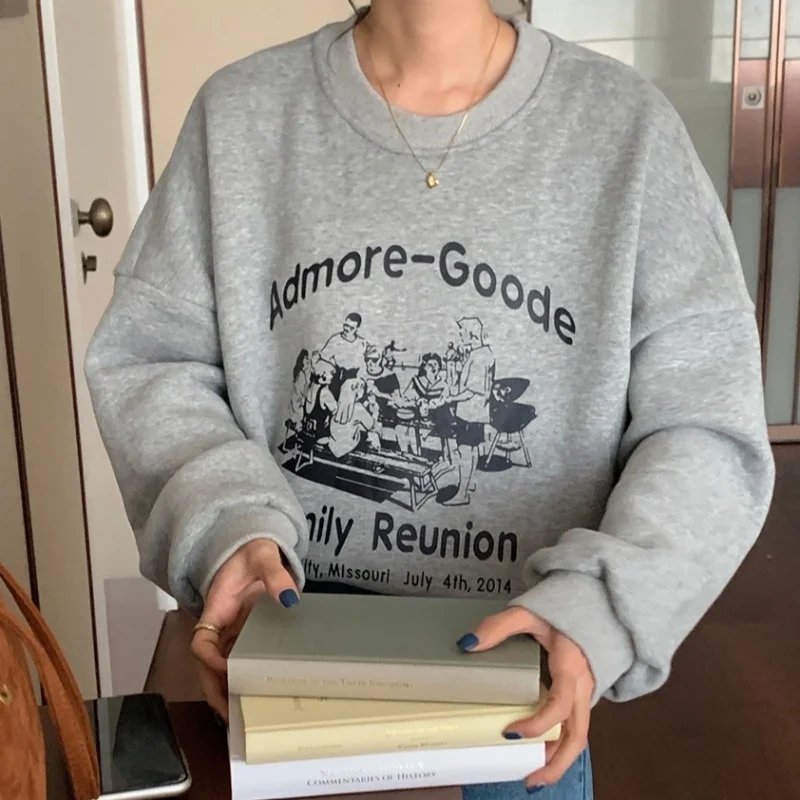 Корейские женские толстовки осень-зима Универсальный пуловер с буквенным