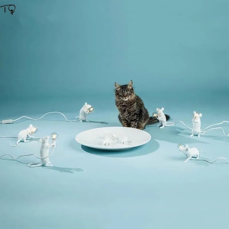 

Nordic Seletti Mouse Lamp Mius Led Table Lamp Resin Gold White Desk Lamp E12 Modern Indoor Light Fixtures Kids Room Bedroom Gift