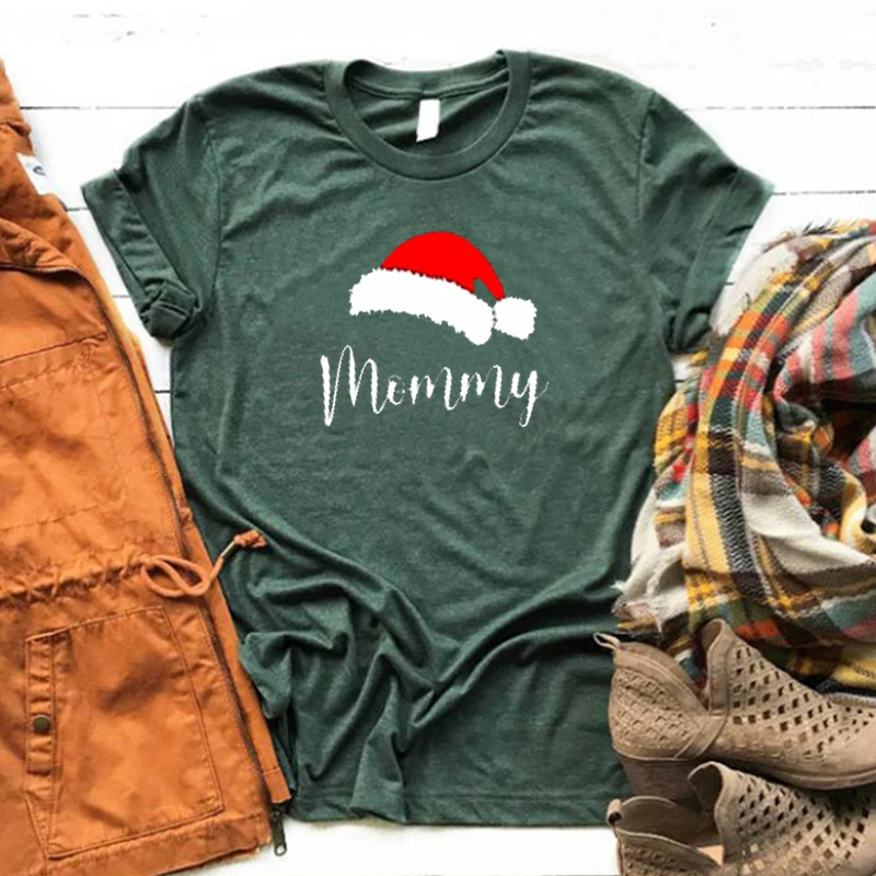 

Christmas Mommy Aesthetic Clothes Harajuku Merry Christmas Shirts Casual Vintage Clothes Woman Black Top 100% Cotton M