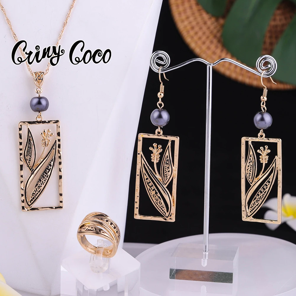 

Комплект бижутерии Cring Coco из Гавайского золота, модные большие серьги-подвески, ожерелья, кольцо, Комплект бижутерии для женщин, Лидер прода...