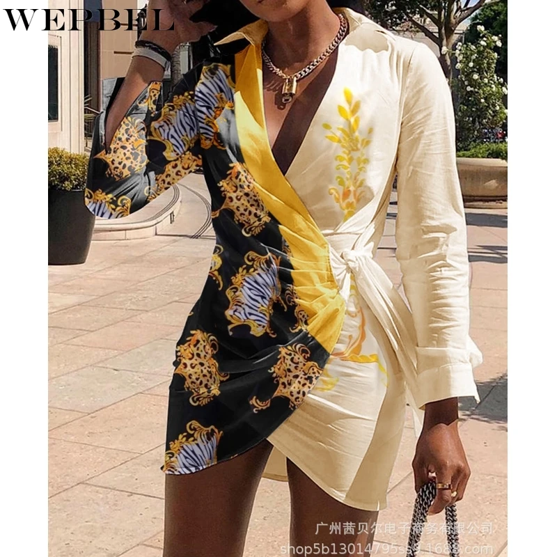 

Платье WEPBEL женское повседневное приталенное, пикантное летнее асимметричное плиссированное платье с длинным рукавом, V-образным вырезом и ...