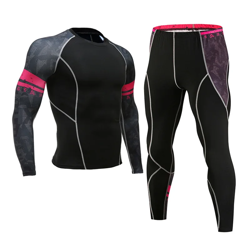 

Winter Thermal Underwear Set Men's Sportswear Running Training Warm Base Layer Compression Tights Jogging Suit Men's Gym 2019