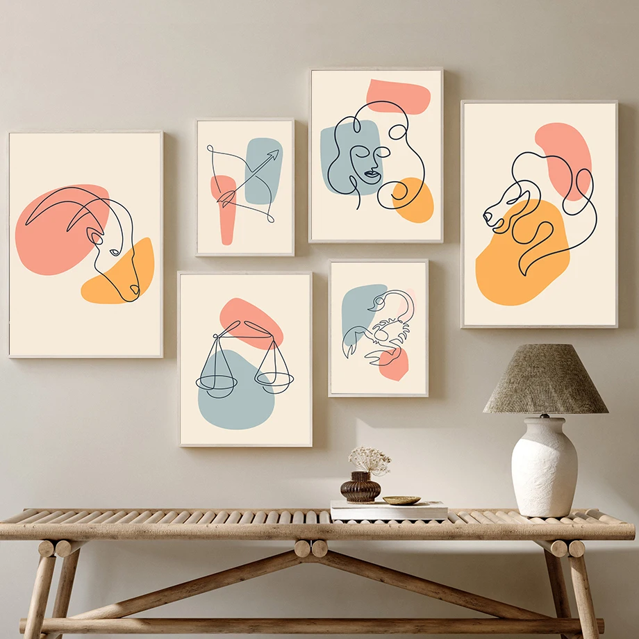 

Abstract Line Twelve Constellations Wall Art Canvas Painting Nordic Posters and Prints Wall Pictures for Living Room Home Decor