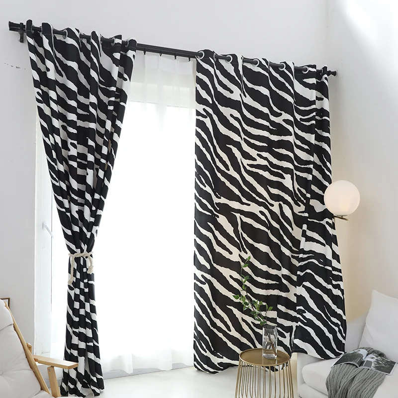 

Fashion Black and White Striped Zebra Pattern Window Curtains for Living Room Lush Decor Simple Modern Cartoon Leopard Curtains