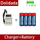Новая бирка, AA батарея 9800 мАч, перезаряжаемая батарея AA 1,5 в, новая щелочная батарея + 1 шт. 4-элементное зарядное устройство