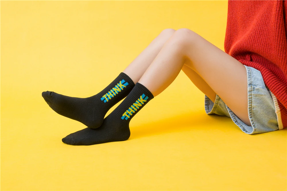 Women's Funny Words Loved Think Drink Sleep Play Lettered Striped Art Socks Couples Skateboard Hipster Street Dance Harajuku Sox