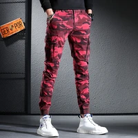 red camouflage cargo pants men hip hop streetwear tactical multi pocket cotton trousers