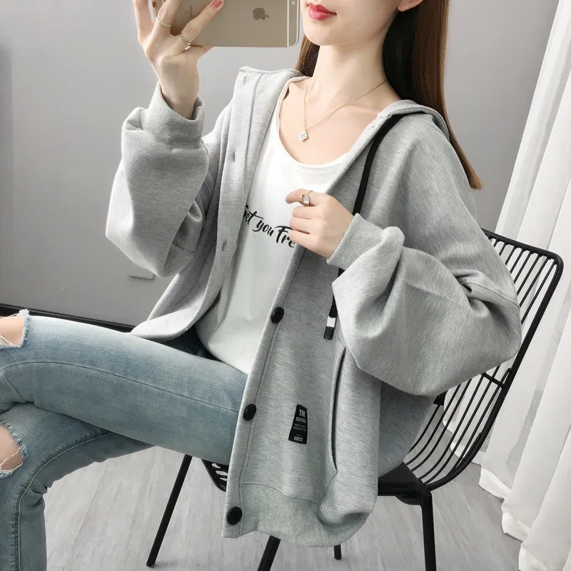 

2022 Spring & Autumn New Japanese Loose Thin Lazy Style Sweater Casual Simple Solid Women Sports Cardigan Jacket Free Shipping
