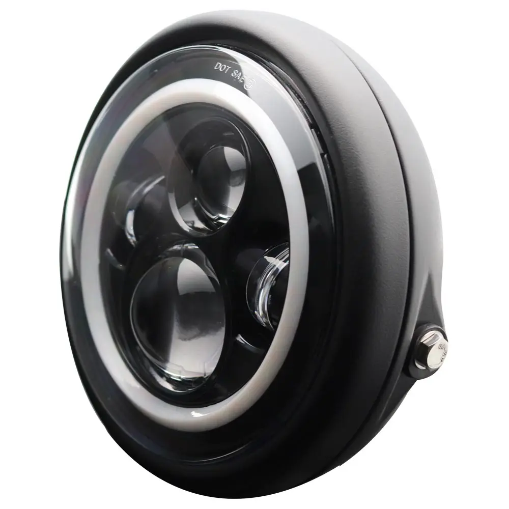 Круглая фара 7 5 дюйма с белым/янтарным кольцом ореола для Cafer Racer Honda Suzuki BMW