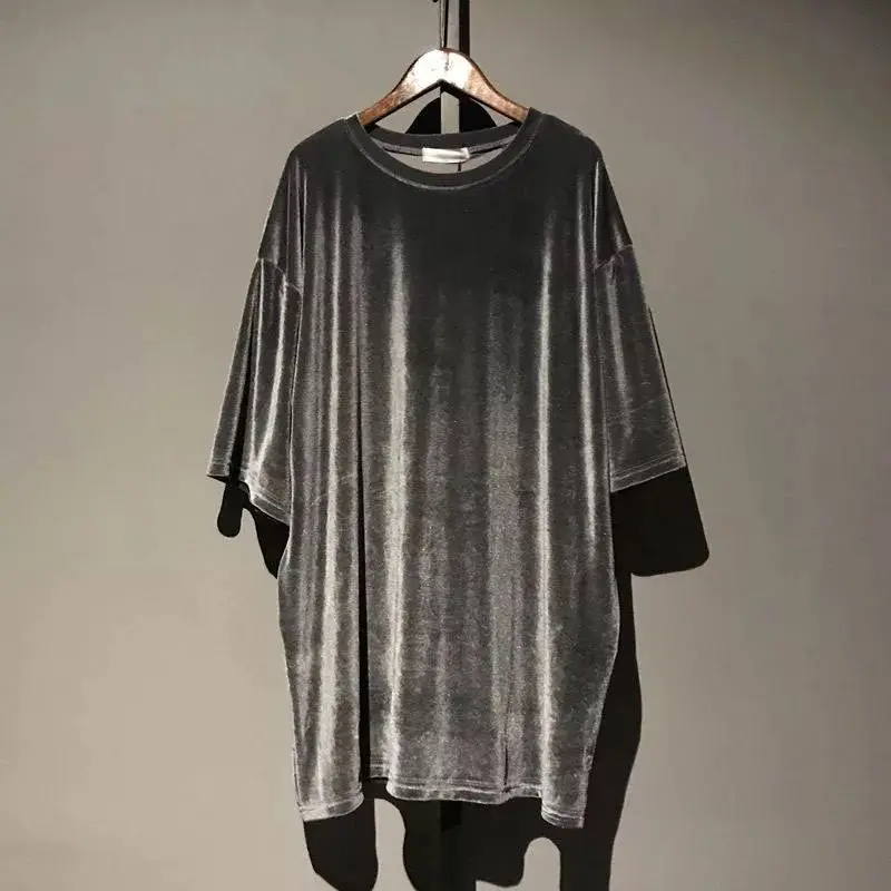 

2021 Summer New Oversize Women T Shirt Fashion Solid Velvet O Neck T Shirts Female O Neck Streetwear Tee Tops