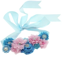 new beautiful women satin mesh rose flowers sash belt pink blue wedding bridal waistband accessories