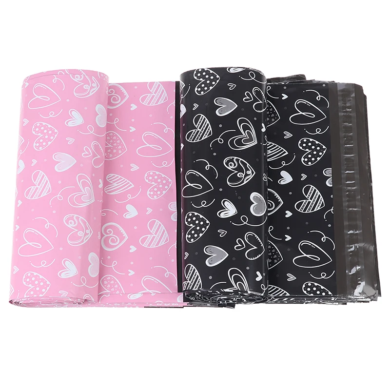 

10PCS Black Pink Heart Poly Mailer Packaging Envelopes with Self Seal Courier Storage Bags Clothes Mailers Packaging Bags