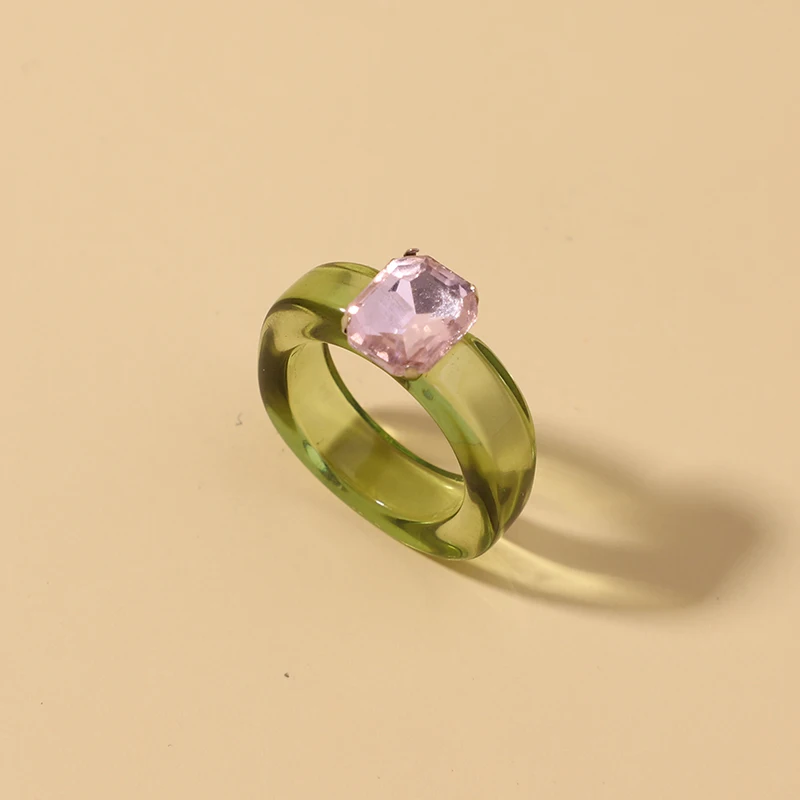 

Fashion Acrylic Colorful Rectangle Rhinestone Rings for Women Big Transparent Finger Ring Girls Vintage Female Beautiful Jewelry