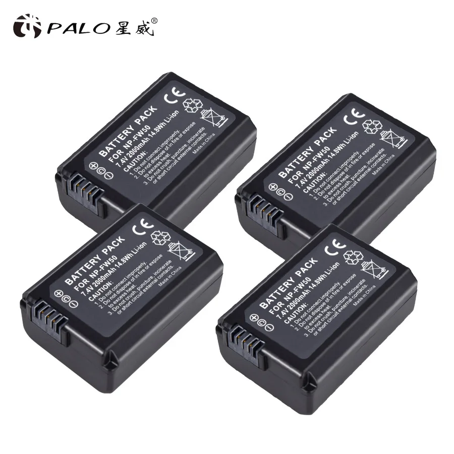 4pcs battery Palo 8 шт. 2000 мА/ч, NP-FW50 NP FW50 NPFW50 Батарея аккумуляторная батарея для sony Alpha a6500 a6300 a7 7R a7R a7RII a7II NEX-3 NEX-3N NEX-5 - Цвет: 4pcs battery